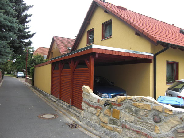 Carport 3,00 x 5,20 m Flachdach Lärche KVH Wandanbau