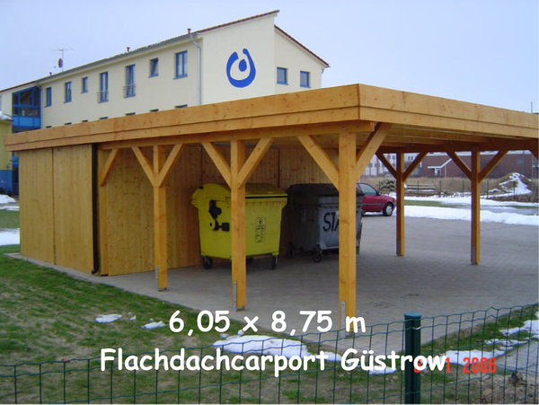 Carport 6,00 x 8,70 m Flachdach Lärche KVH Abstellraum