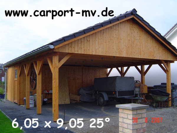 Carport 6,00 x 7,40 m Satteldach 25° Fichte KVH
